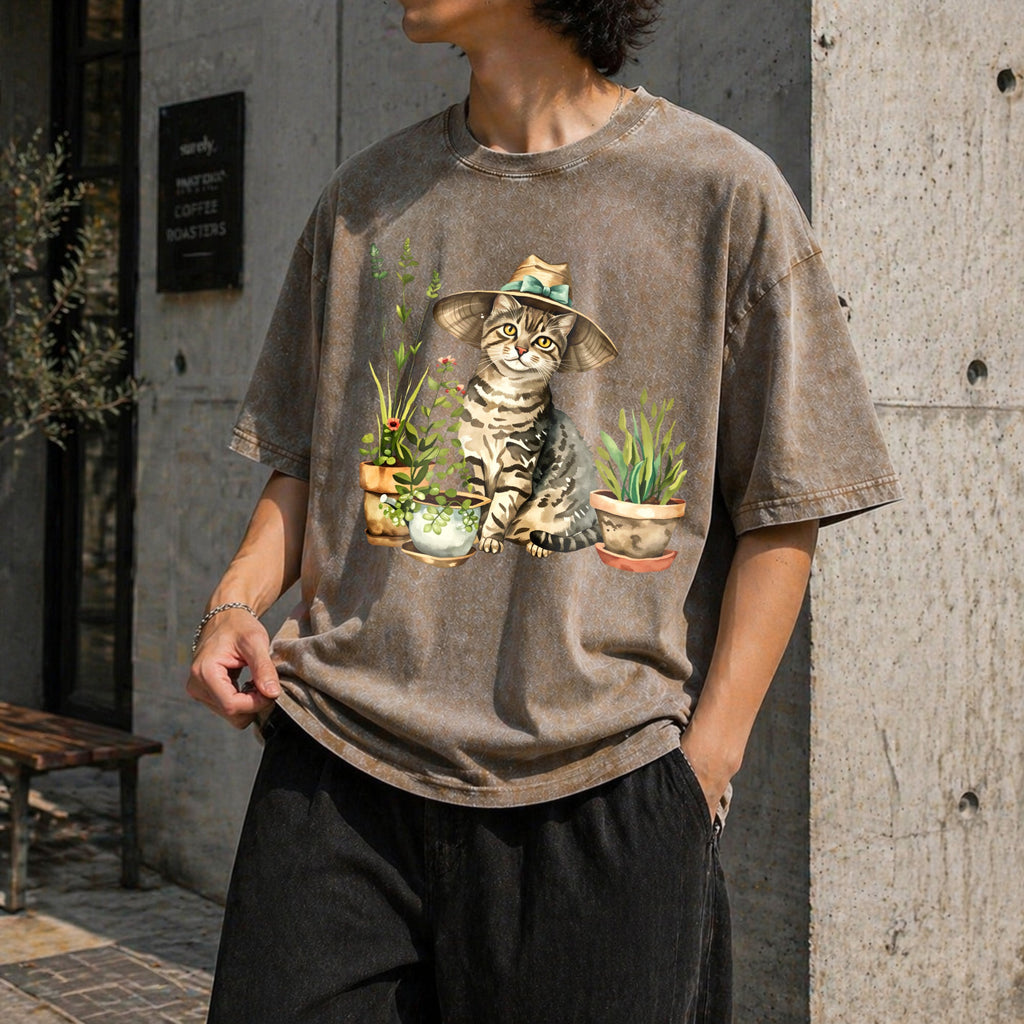 Cat And Plant Vintage Washed T-Shirt product image 3