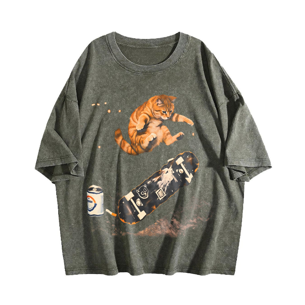 Skateboarding Cat Vintage Washed T-Shirt product image 4