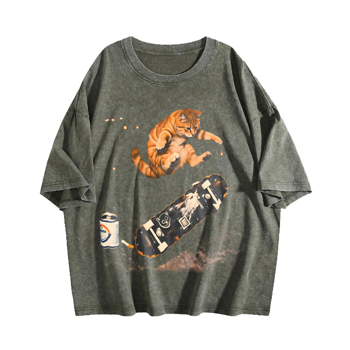 Skateboarding Cat Vintage Washed T-Shirt product image 4