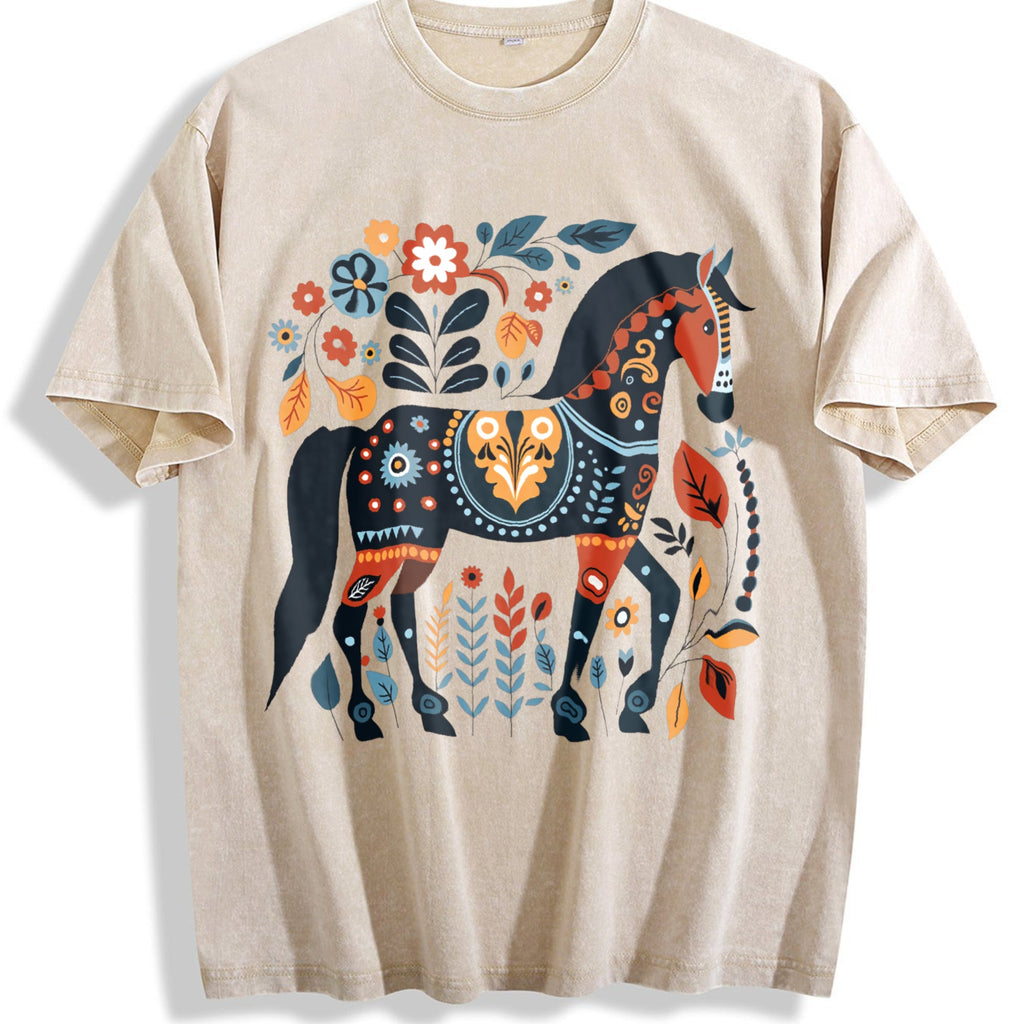 Bohemian Horse & Floral - Summer Vintage Washed T-Shirt product image 1