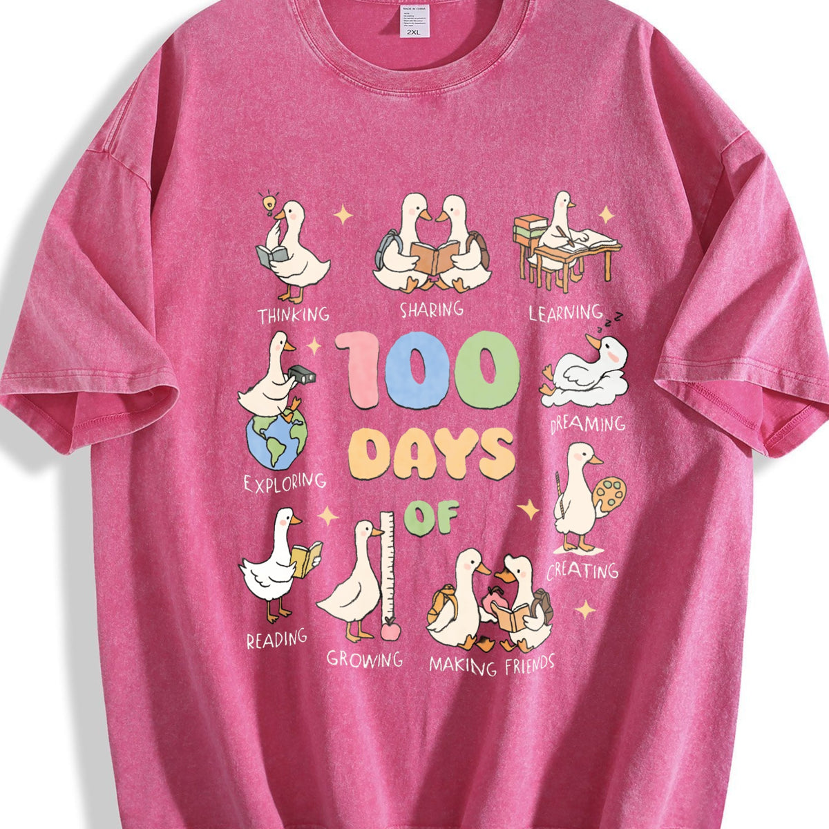 100 Days Of School Goose Teacher Vintage Washed T-Shirt product image 5