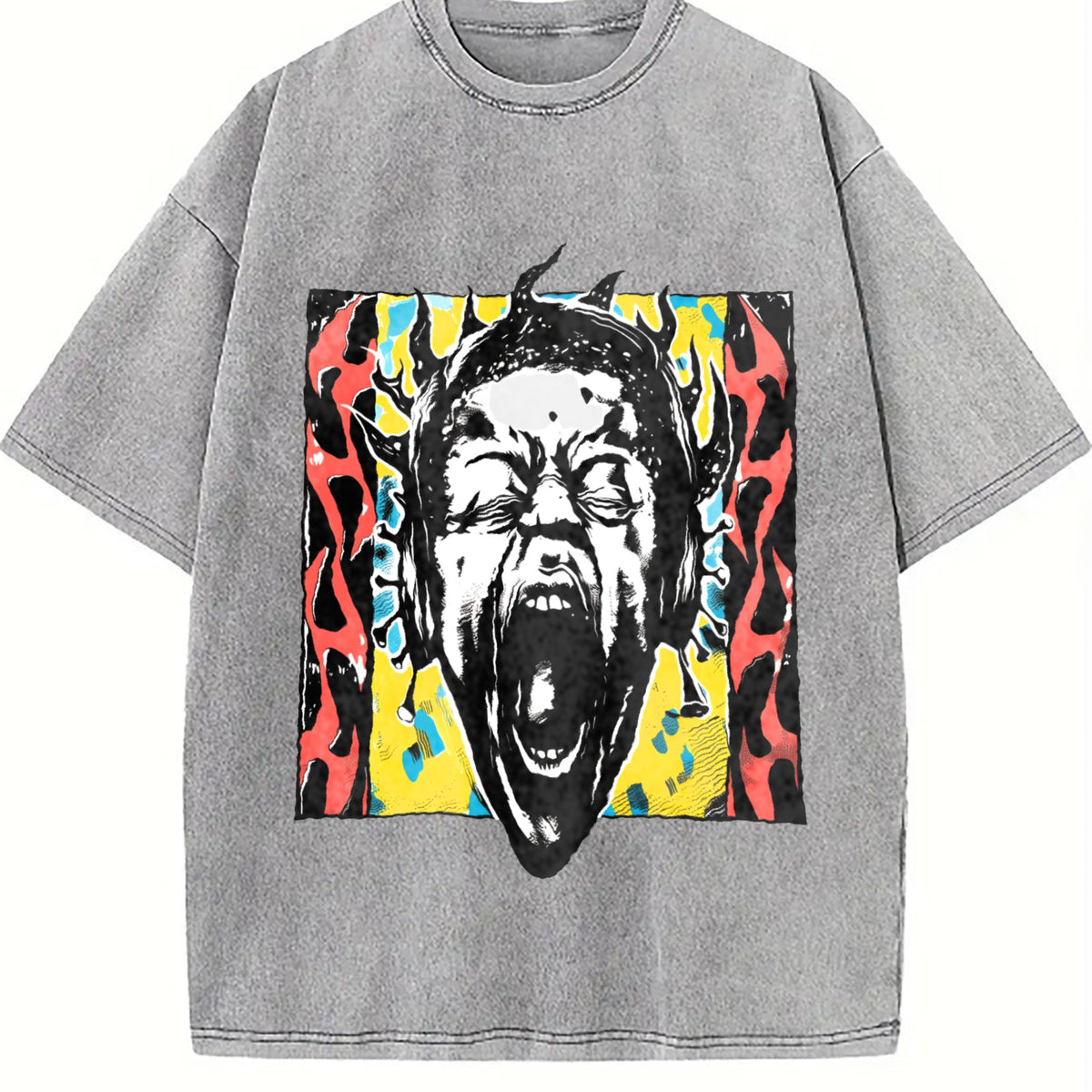 Unique Punk Flame Screaming Face Vintage Washed T-Shirt product image 5