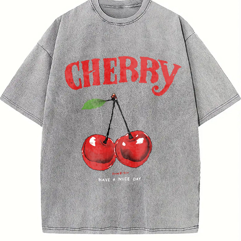 T-shirtplus Size - Pink Cherry Daily Travel Vintage Washed product image 4