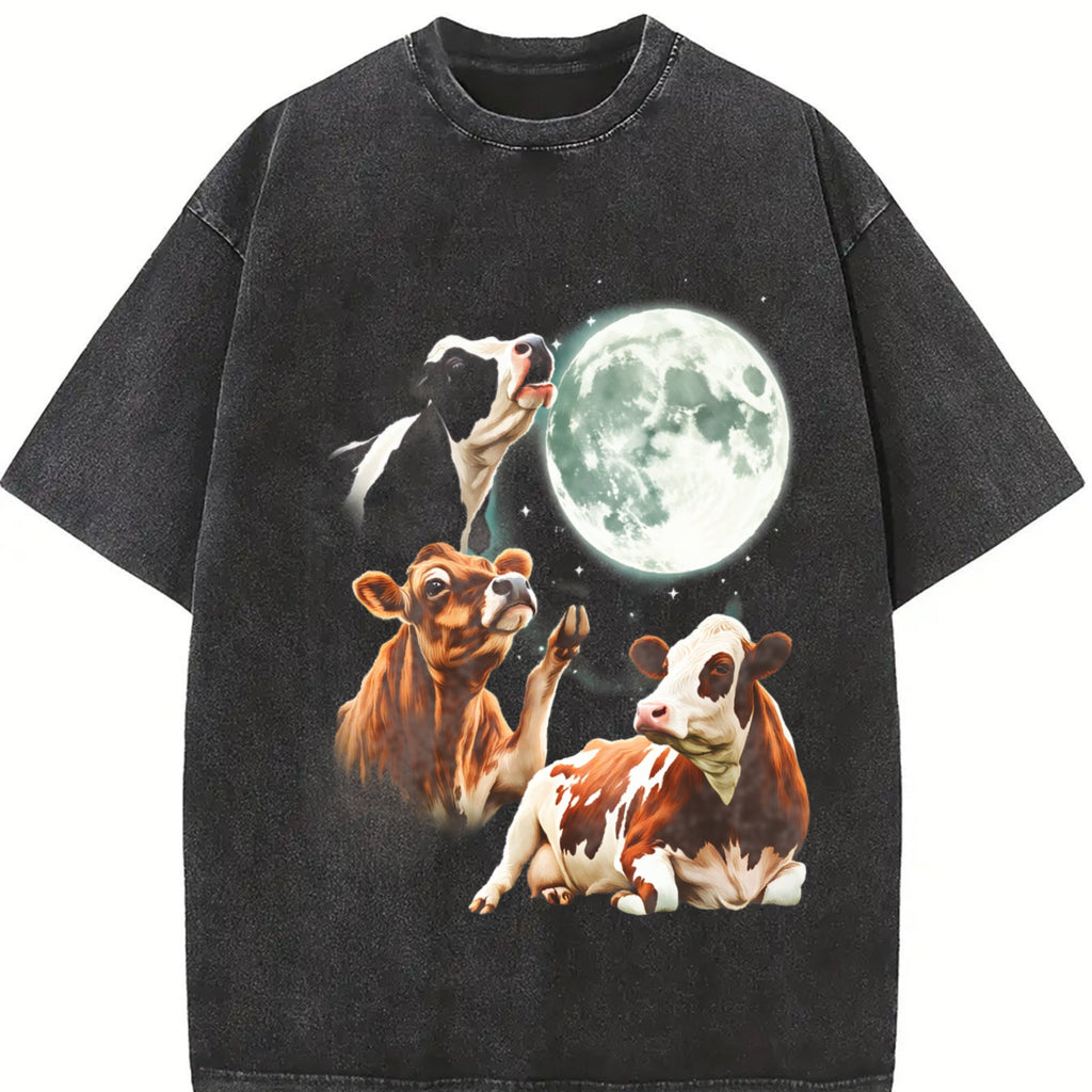 Cow Howling At Moon 90s Vintage Washed T-Shirt product image 2