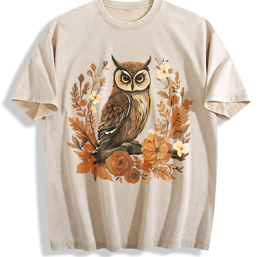 Summer Autumn Leaf Flower Owl One-piece Vintage Washed product image 1
