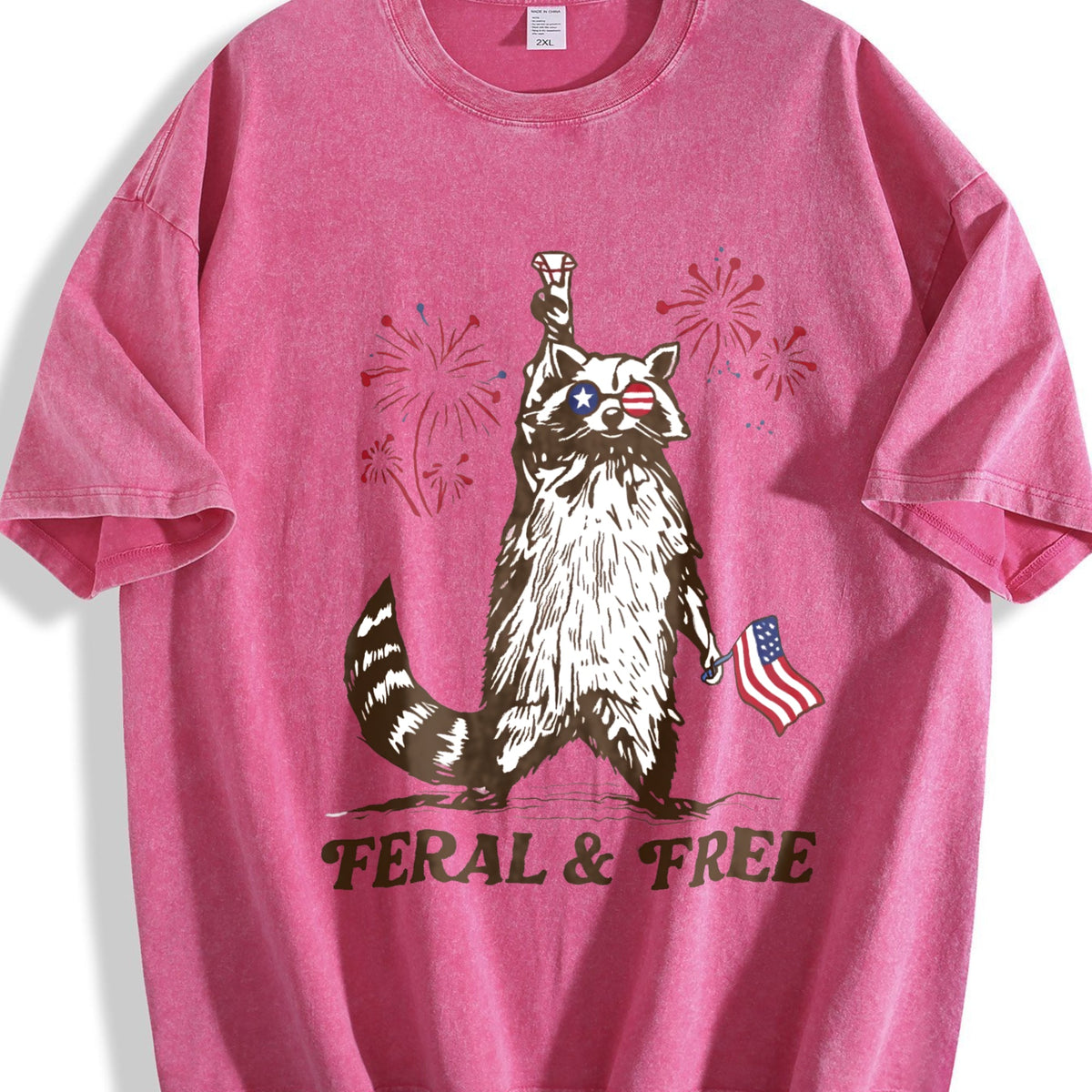 Raccoon Flag And Firework Vintage Washed T-Shirt product image 5