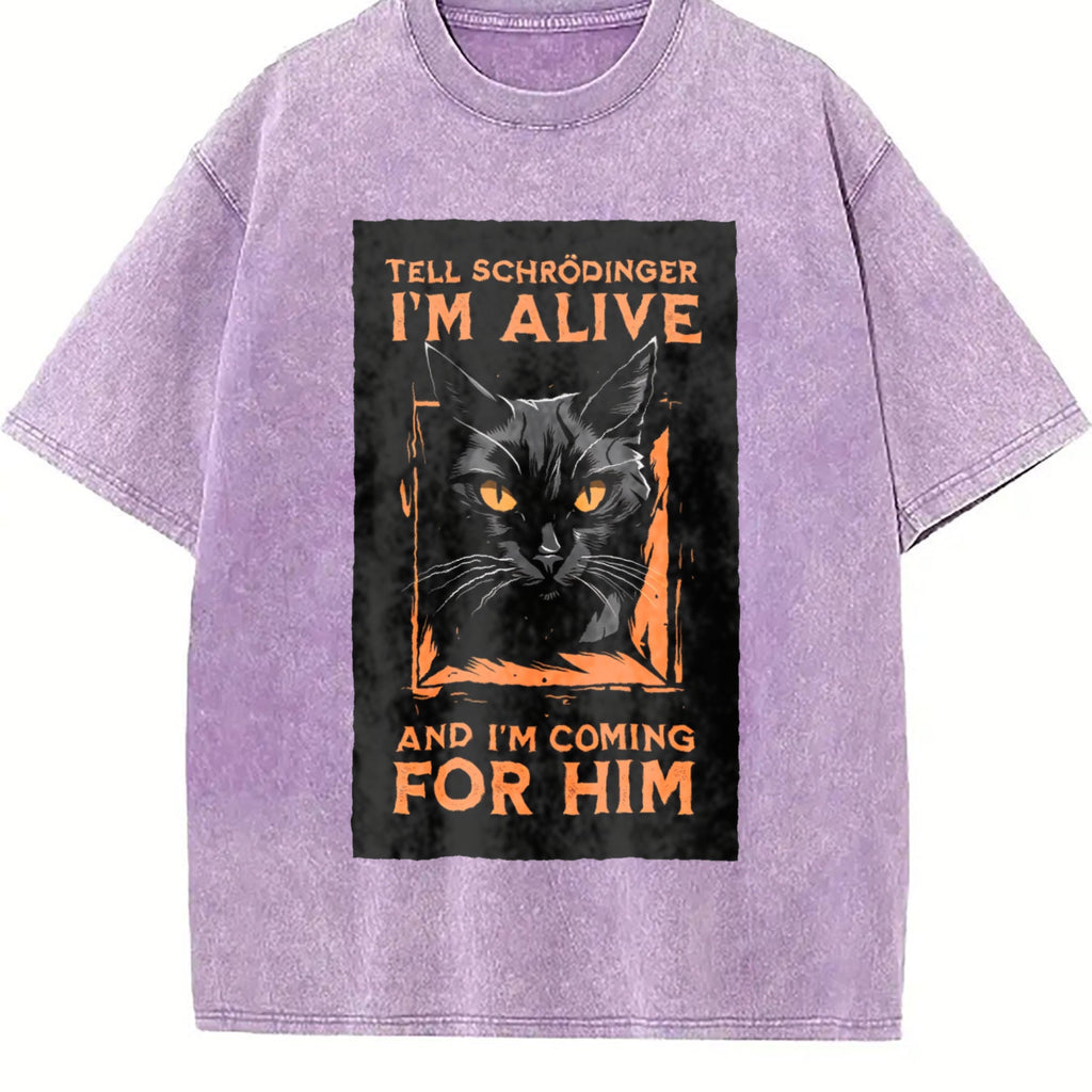 Tell Schrodinger I'm Alive Cat Vintage Washed T-Shirt product image 6