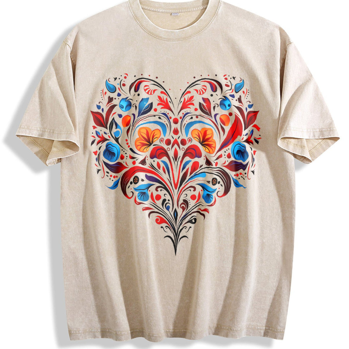Bohemian Folk Art - Heart & Leaf Vintage Washed T-Shirt product image 1