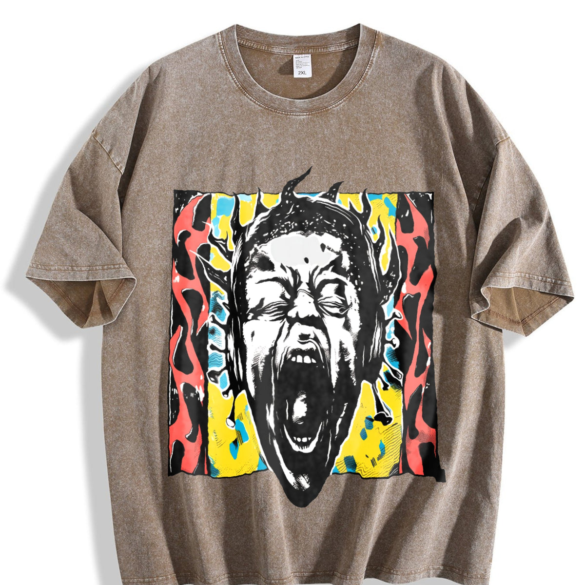 Unique Punk Flame Screaming Face Vintage Washed T-Shirt product image 3