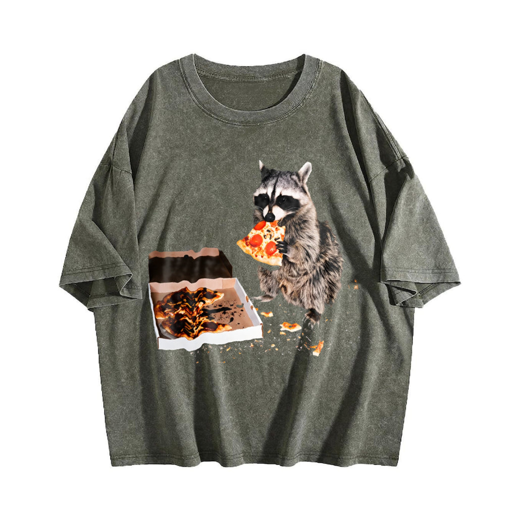 Raccoon Eating Pizza 90s Vintage Washed T-Shirt product image 4