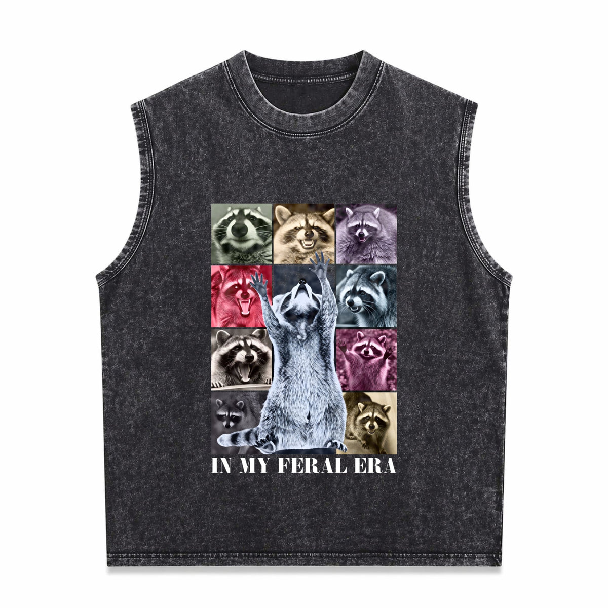 In My Feral Era Funny Raccoon Animal Meme Racoons Team Men's Washed Tank Top