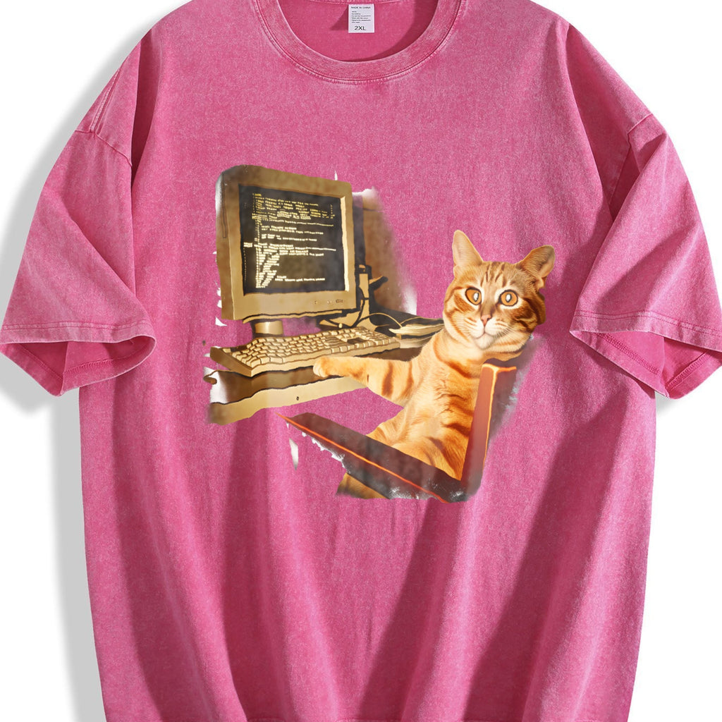 Funny Office Cat Working At Computer Meme Dtg Vintage product image 7