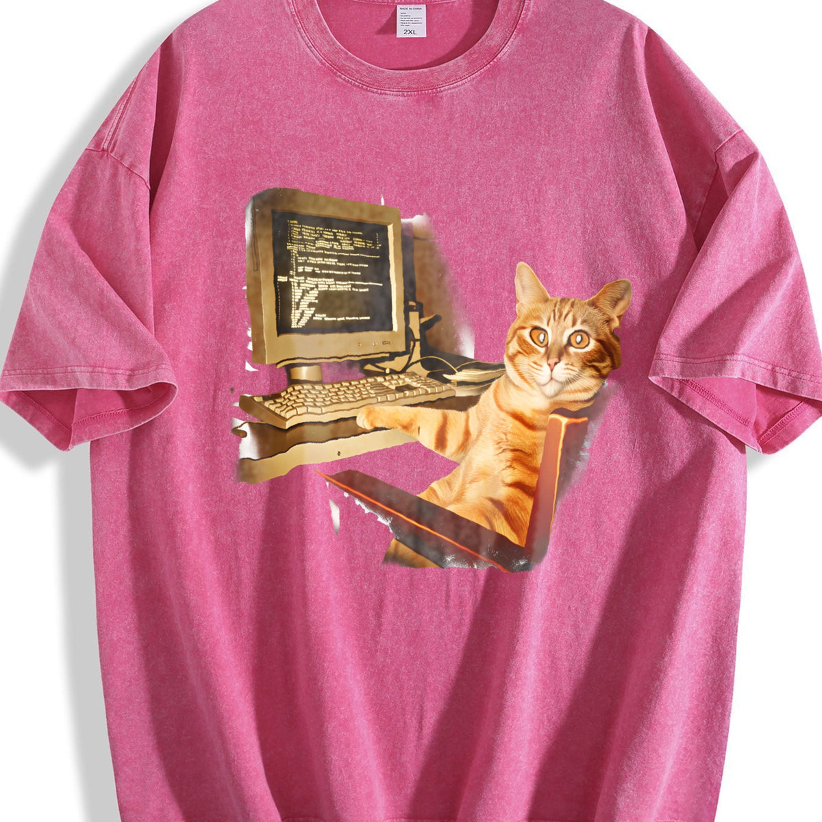 Funny Office Cat Working At Computer Meme Dtg Vintage product image 7