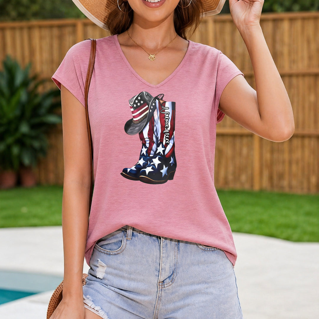 American Flag Cowboy Boot Women's V-Neck Tank Top