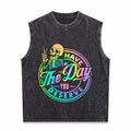 Have The Day You Deserve Skeleton Tie Dye Motivational Men's Washed Tank Top
