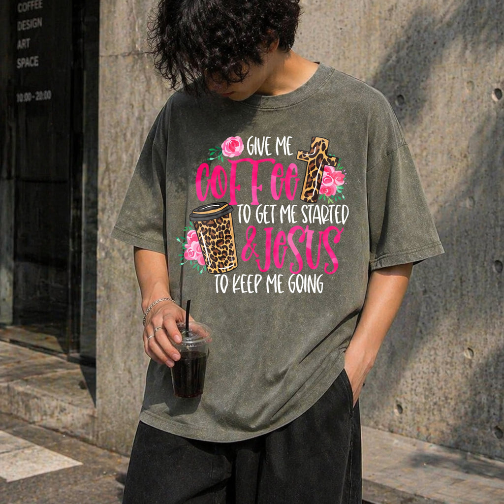 Funny Coffee & Faith - & Jesus Pink On Black Vintage Washed product image 4