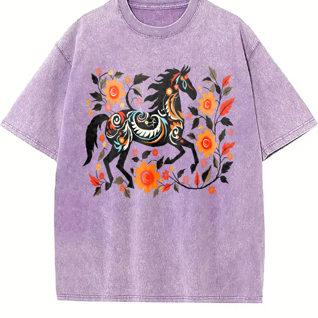 Bohemian Floral & Black Horse - -inspired Vintage Washed product image 6