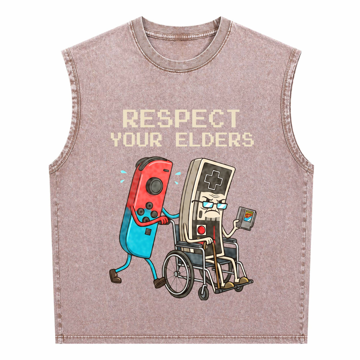 Funny Gamer Console Old School Gaming Lover Unique Humor Men's Washed Tank Top