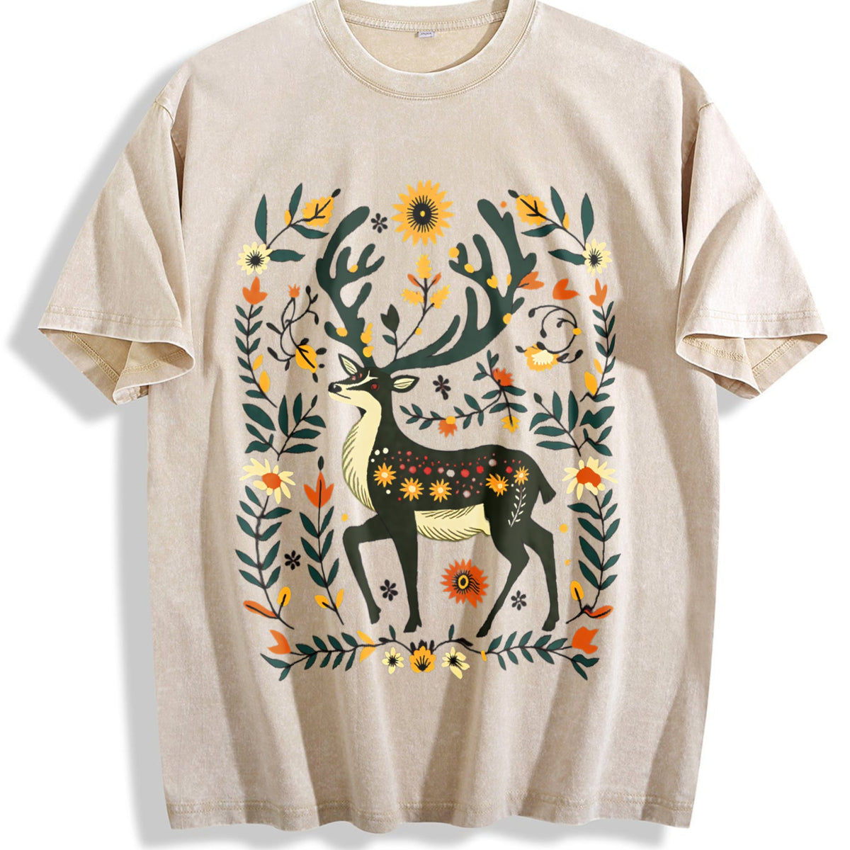 Bohemian Folk Art - Vibrant Deer & Floral Vintage Washed product image 1