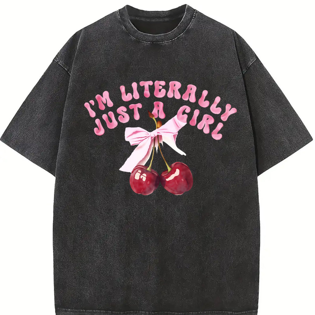 Fun Red Cherry I'm Literally Just A Girl Vintage Washed product image 2