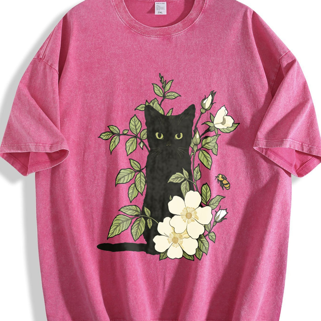 Animal Floral Cat Summer Vintage Washed T-Shirt product image 7