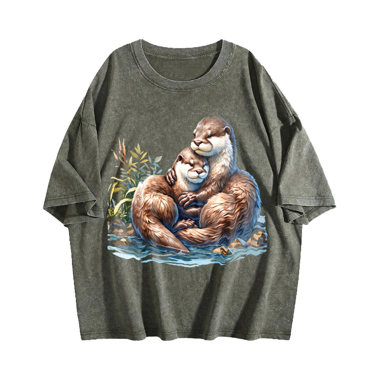Two River Otters Cuddling Wilderness 90s Vintage Washed product image 4