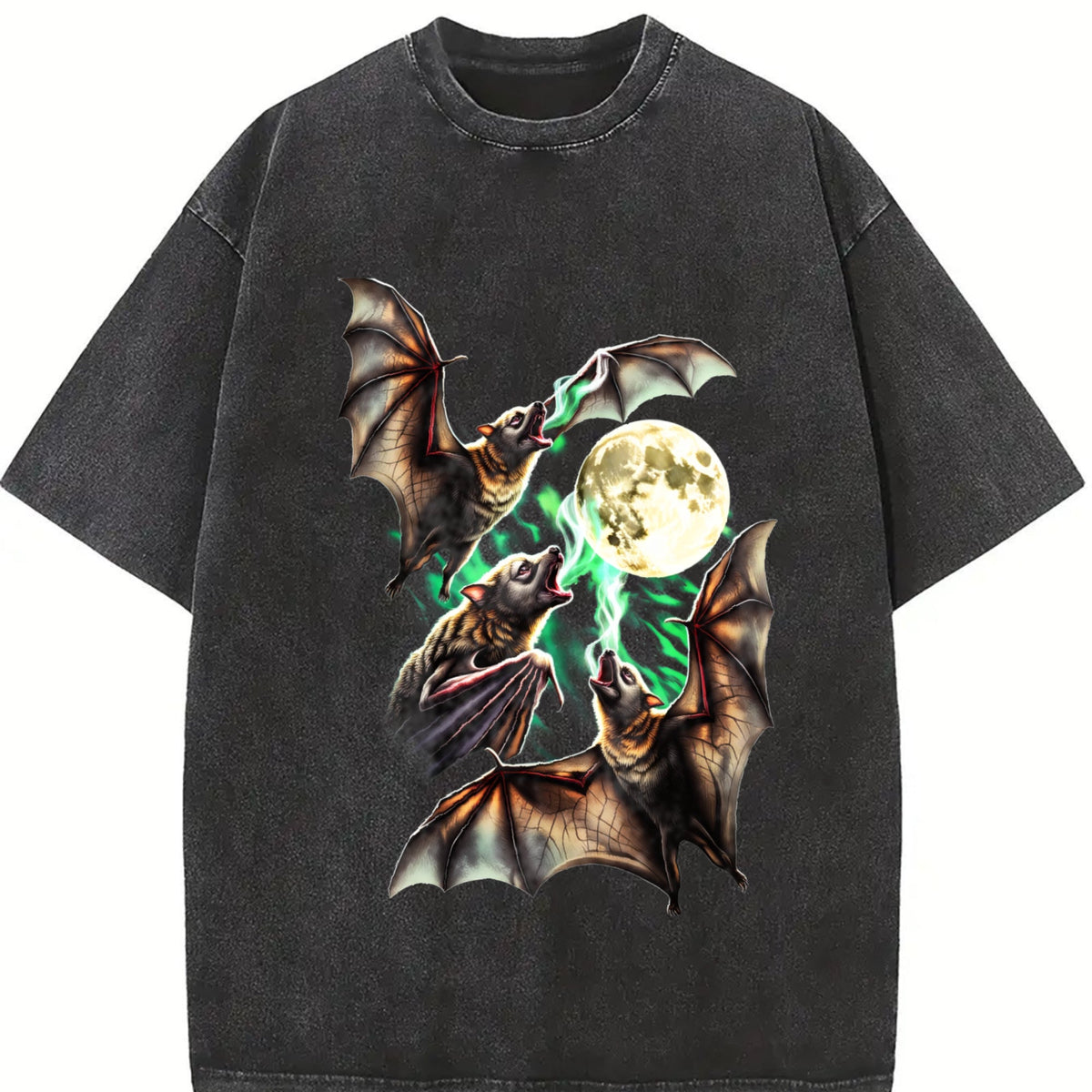 Bats Howling To Moon 90s Vintage Washed T-Shirt product image 2