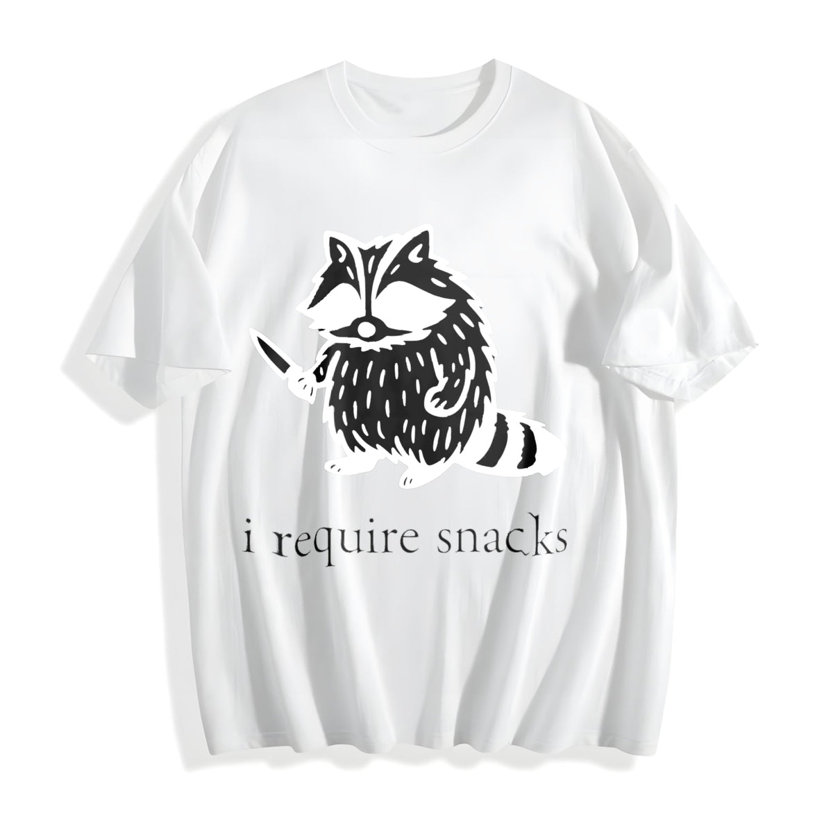 I Require Snacks Raccoon Cotton T-Shirt product image 2