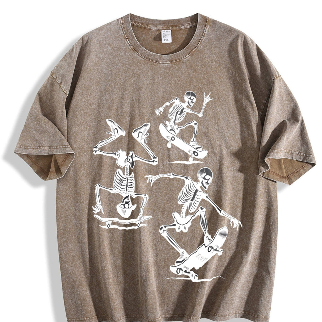 3 Skeletons Skateboarding 90s Vintage Washed T-Shirt product image 3