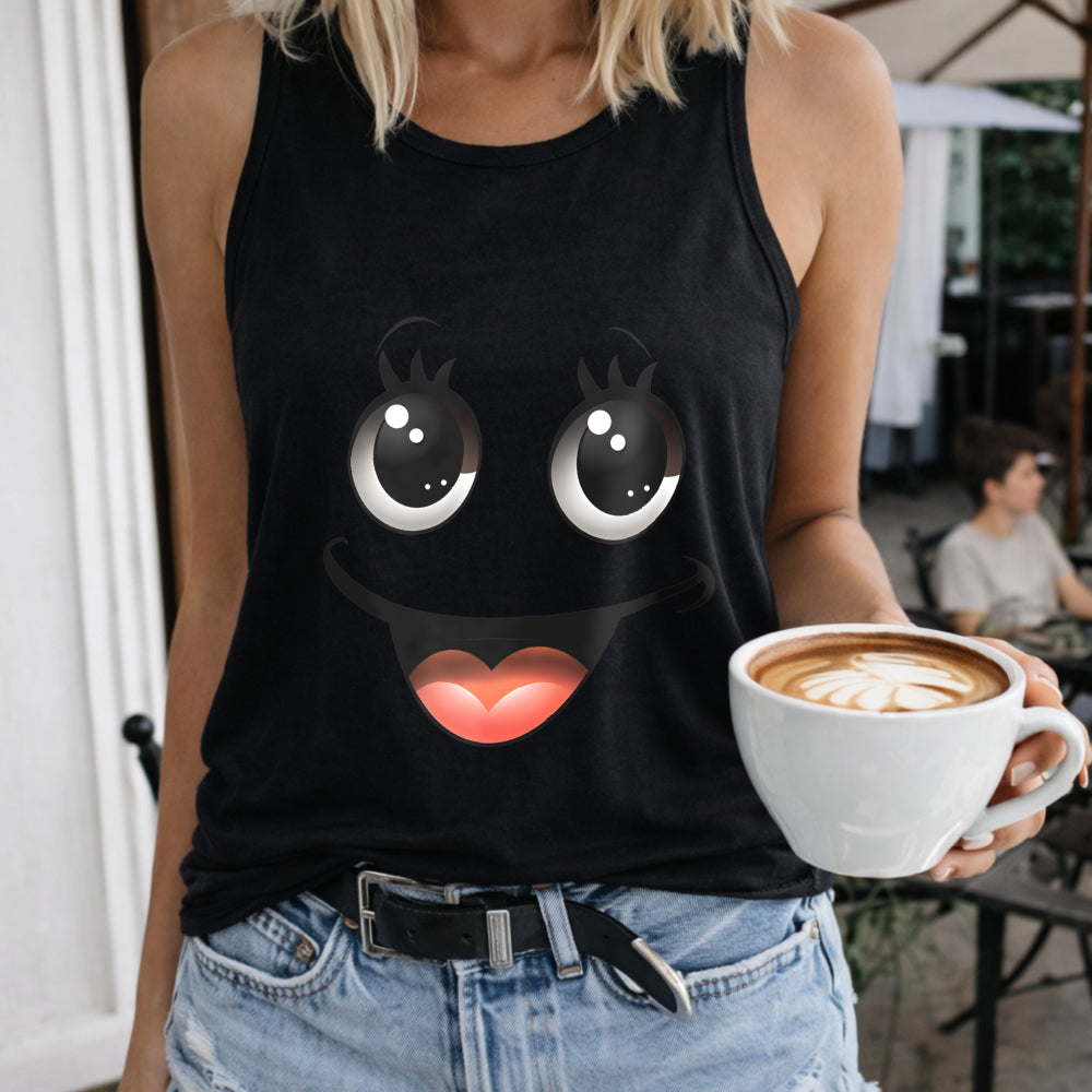 Cartoon Joyful Face Racer - Vibrant Pink Women's Tank Top