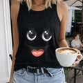 Cartoon Joyful Face Racer - Vibrant Pink Women's Tank Top