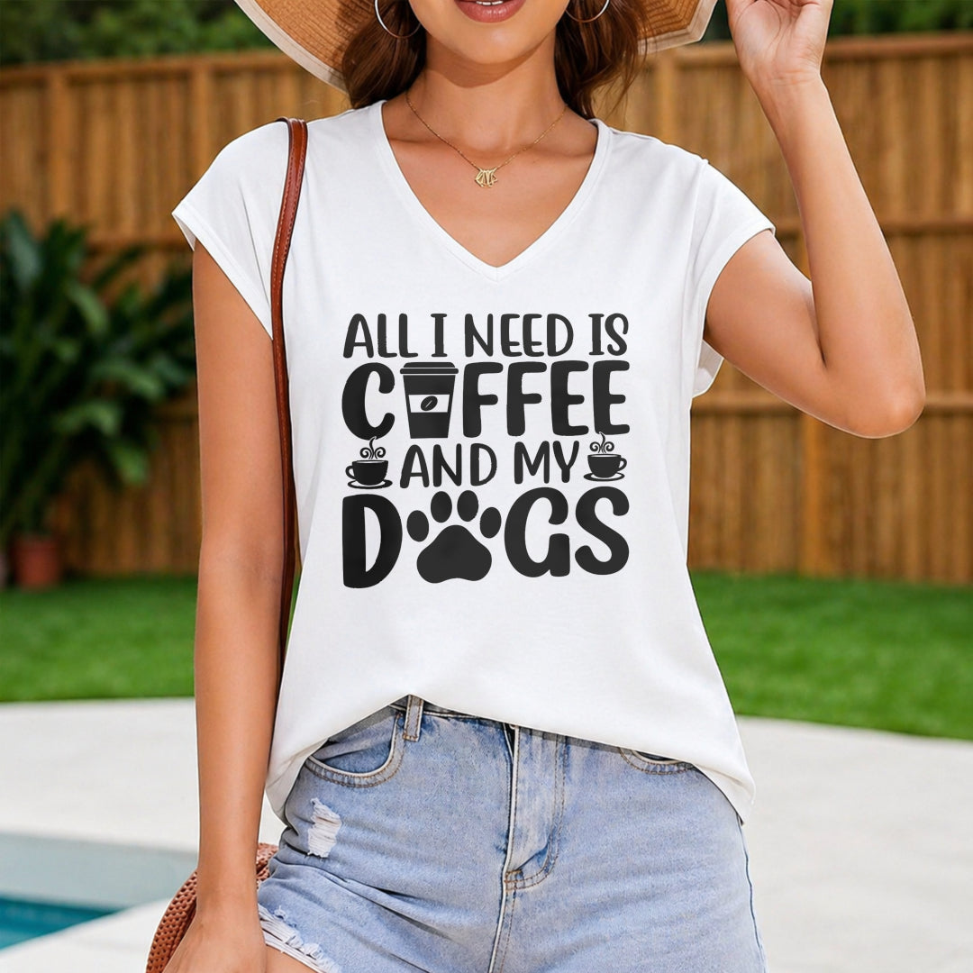 Patterned All I Need Is Coffee And My Dogs Women's V-Neck Tank Top