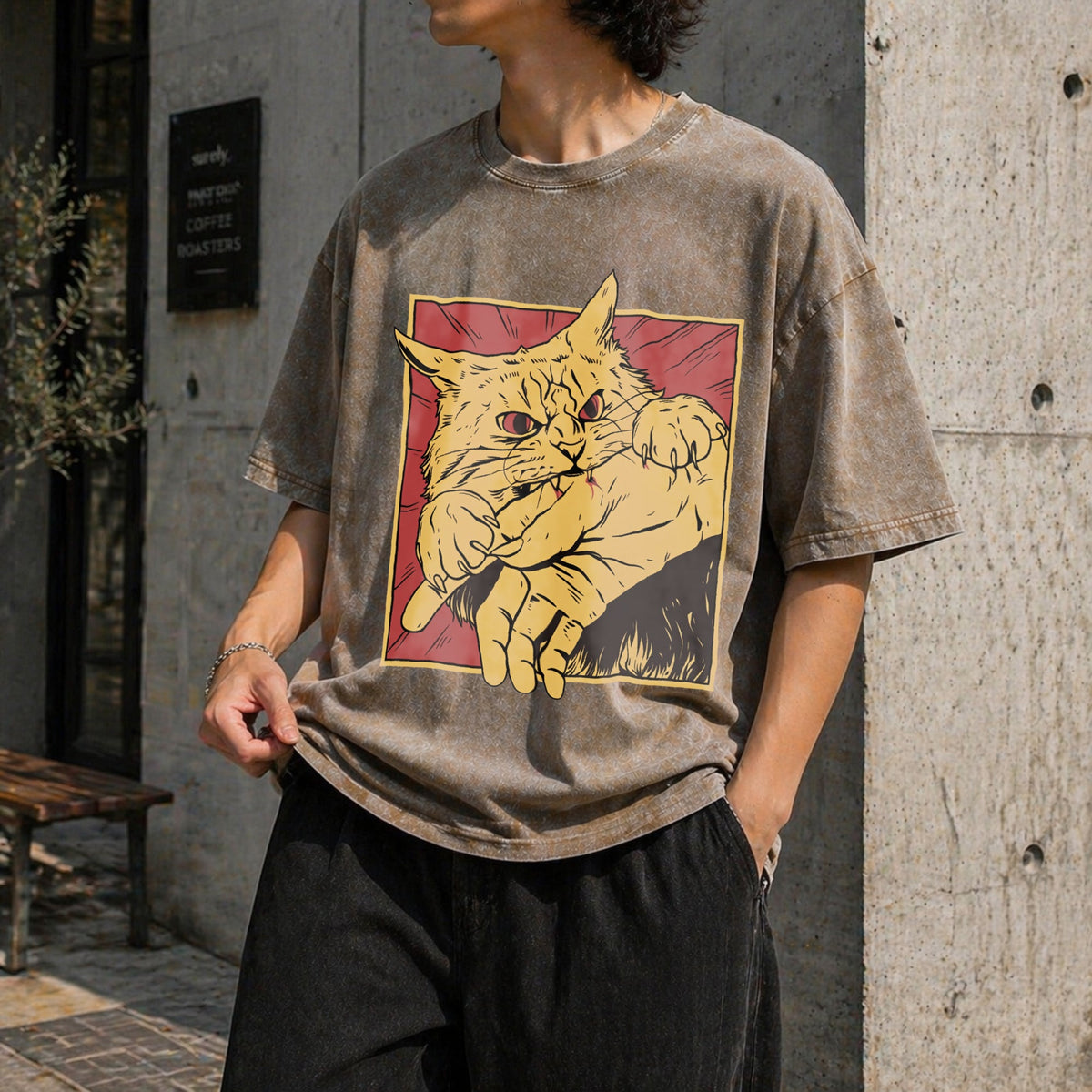 Cat Bite Anime Vintage Washed T-Shirt product image 3