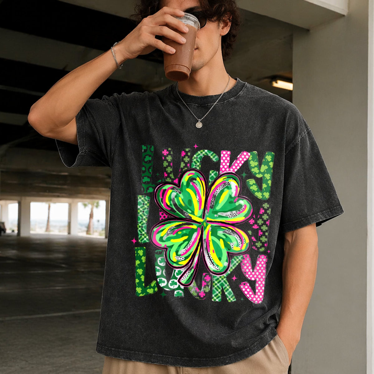 Lucky Shamrock St Patrick's Day Vintage Washed T-Shirt product image 2