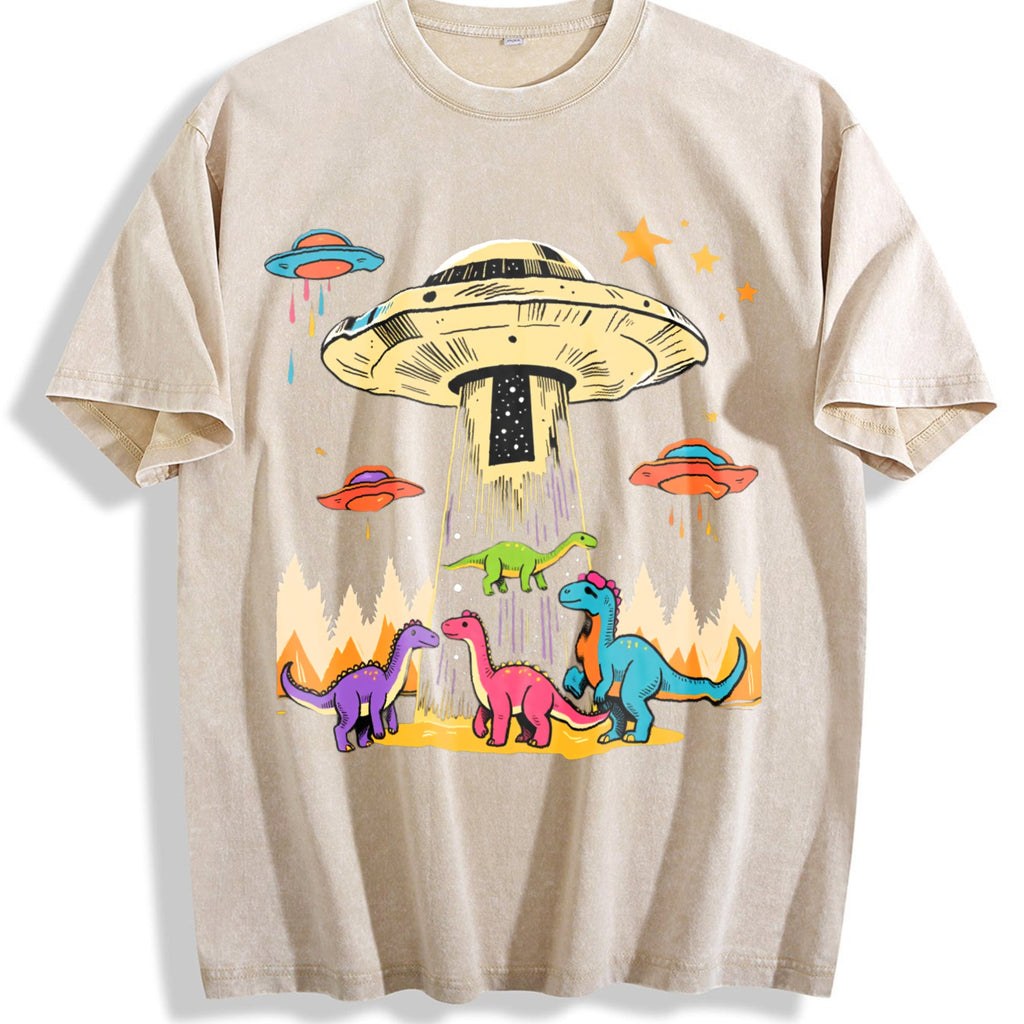 Mint Green Nostalgic Sci-fi - With UFO And Dinosaur Vintage product image 1