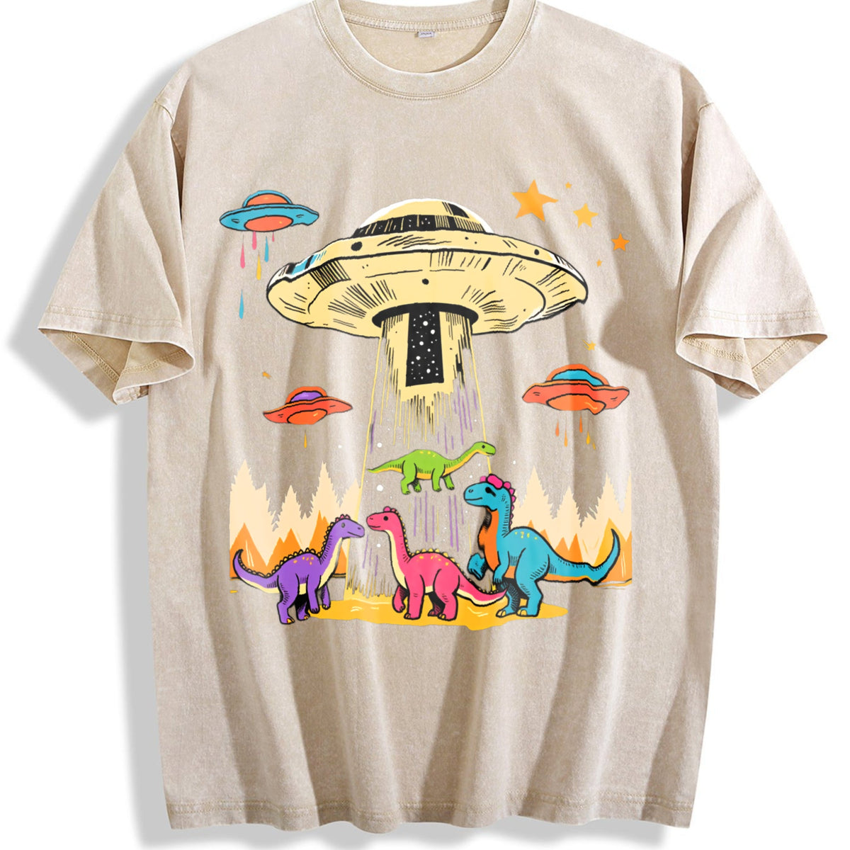 Mint Green Nostalgic Sci-fi - With UFO And Dinosaur Vintage product image 1