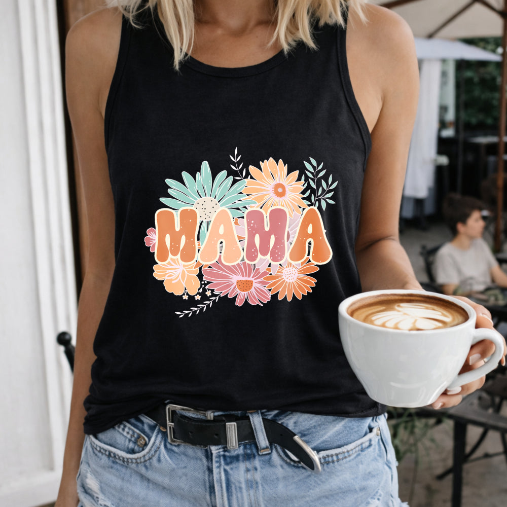 Mother's Day - Vibrant Red Mama Letter & Floral Women's Tank Top