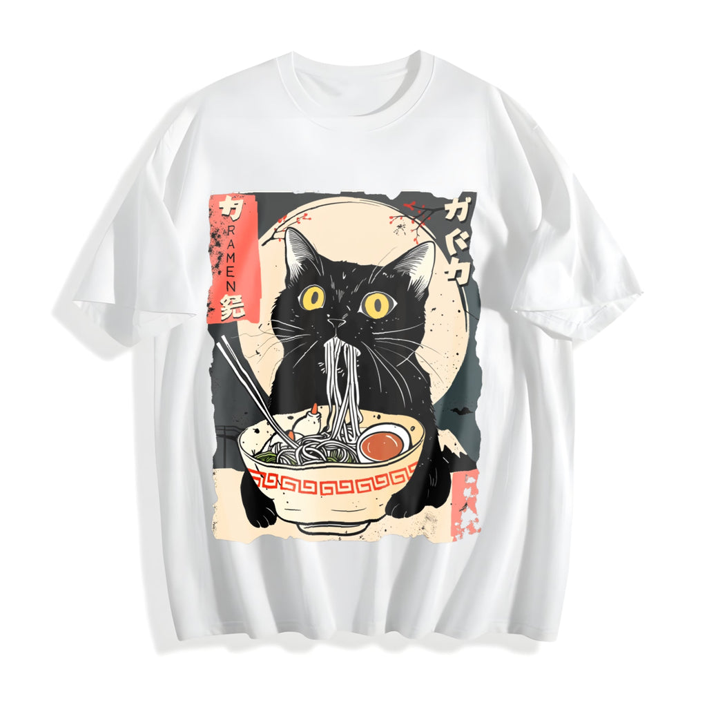Cat & Ramen Noodles Cotton T-Shirt product image 2