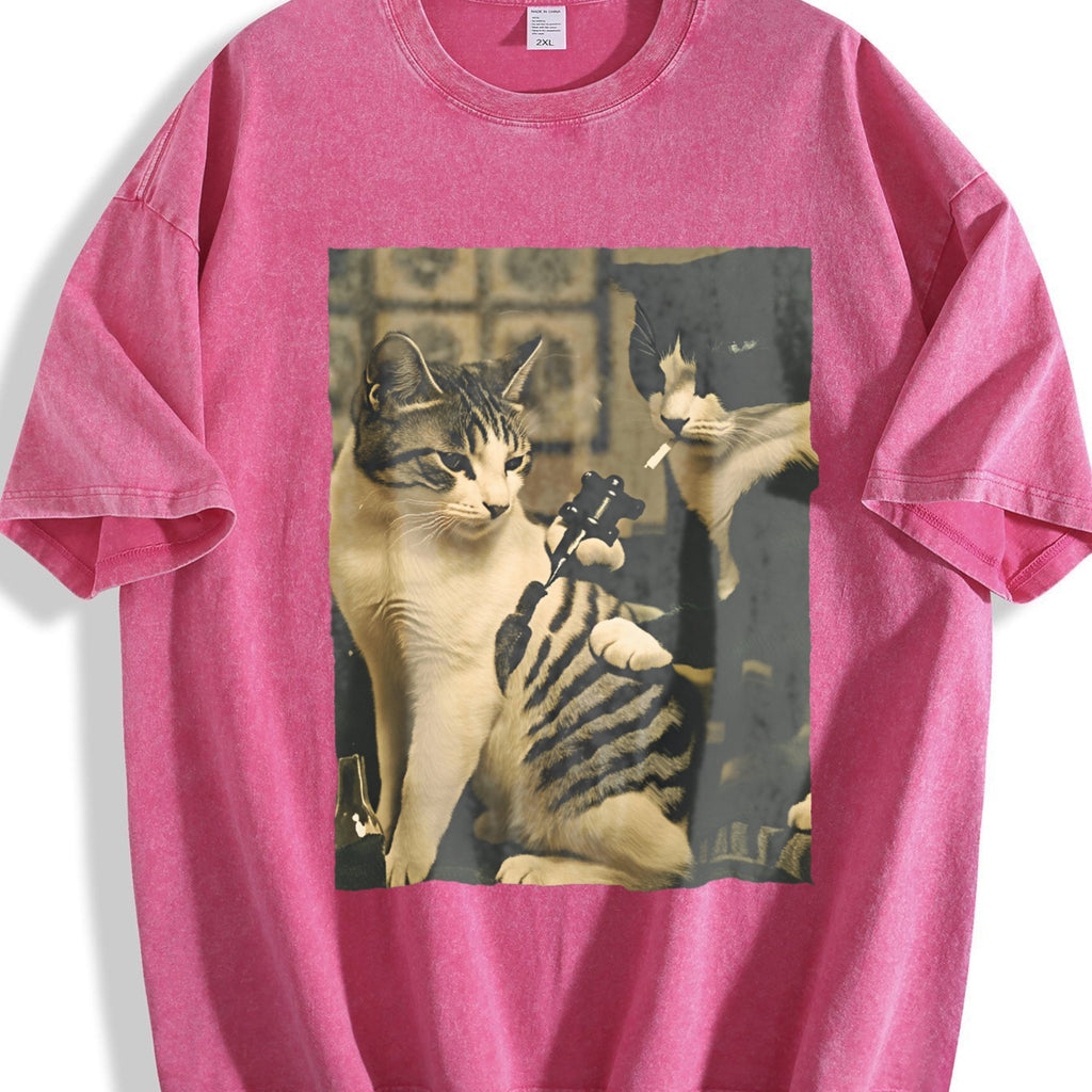 Cat Tattoo Artist at Work Vintage Washed T-Shirt product image 5