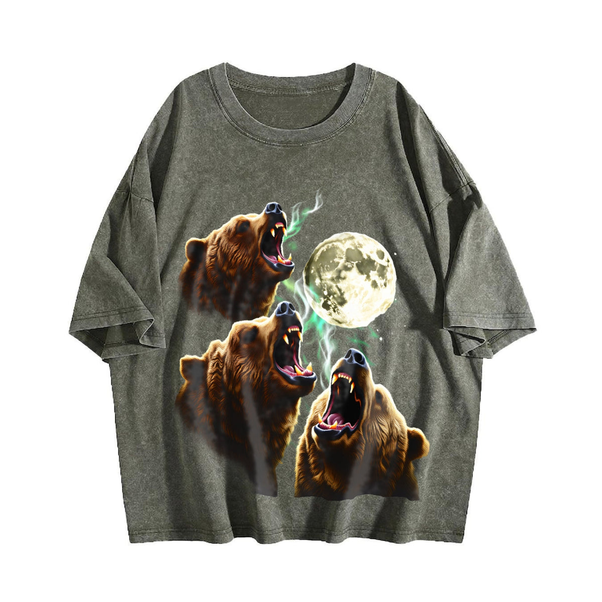 Bear Howling To Moon 90s Vintage Washed T-Shirt product image 4
