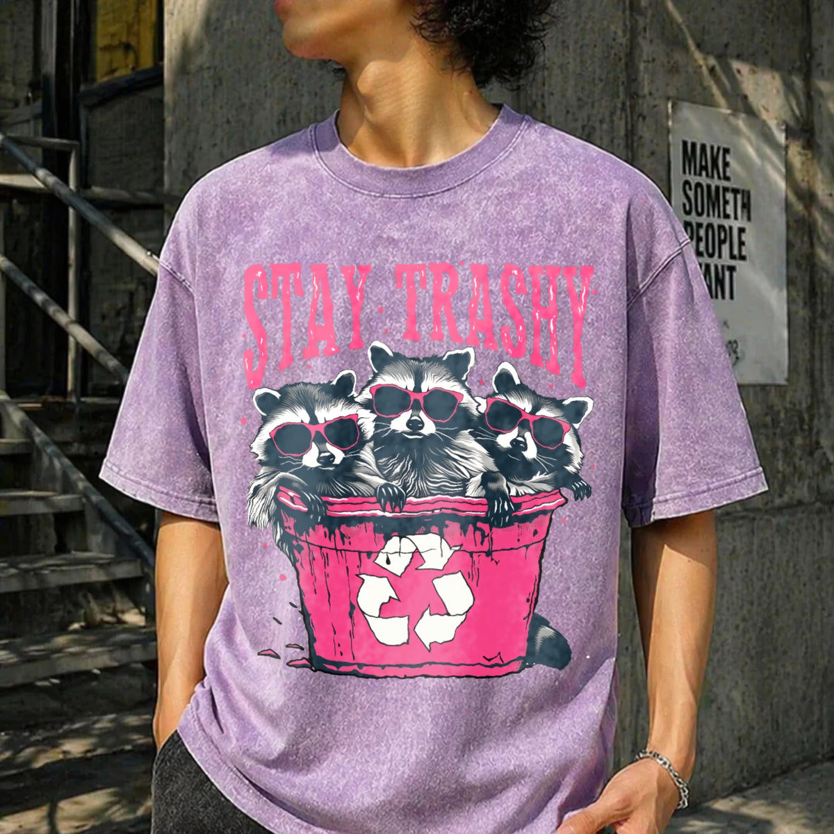 Stay Trashy - Black With Pink Raccoon & Bin Vintage Washed product image 6