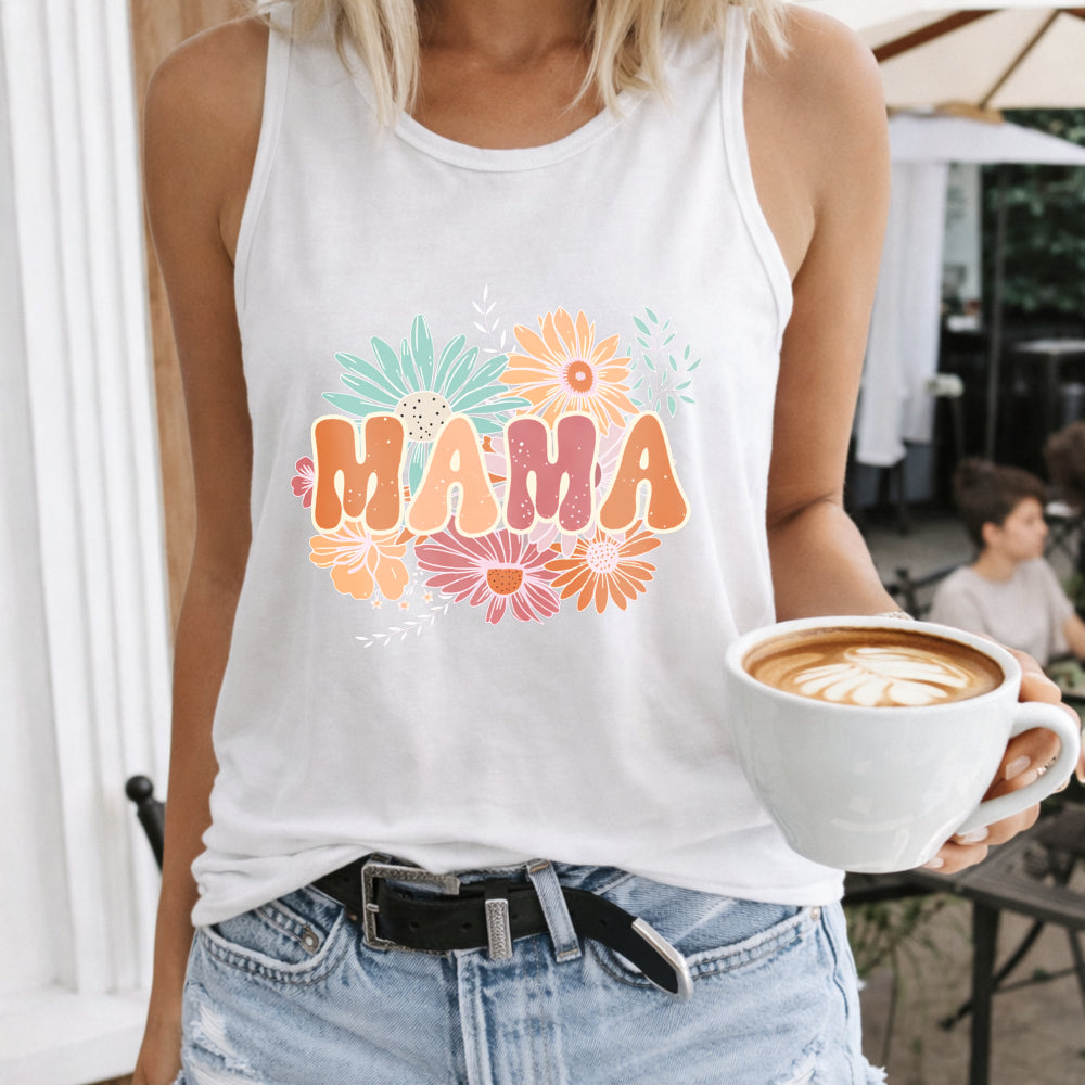 Mother's Day - Vibrant Red Mama Letter & Floral Women's Tank Top