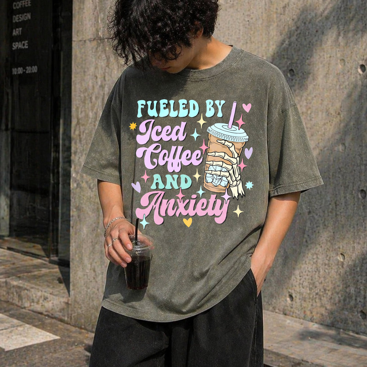 Fueled By Iced Coffee And Anxiety Funny Lover Vintage product image 4