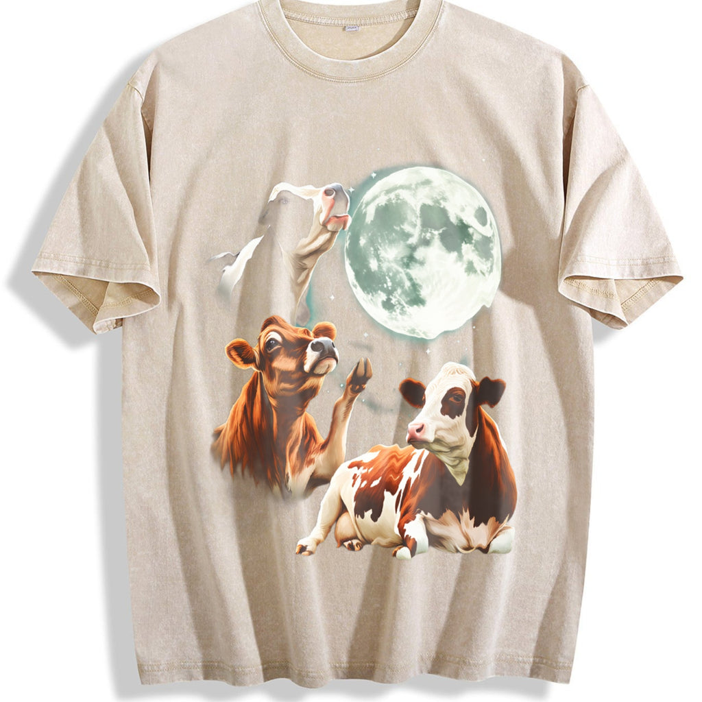 Cow Howling At Moon 90s Vintage Washed T-Shirt product image 1