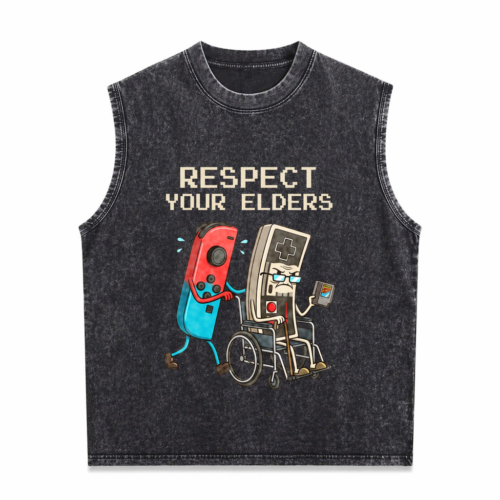 Funny Gamer Console Old School Gaming Lover Unique Humor Men's Washed Tank Top