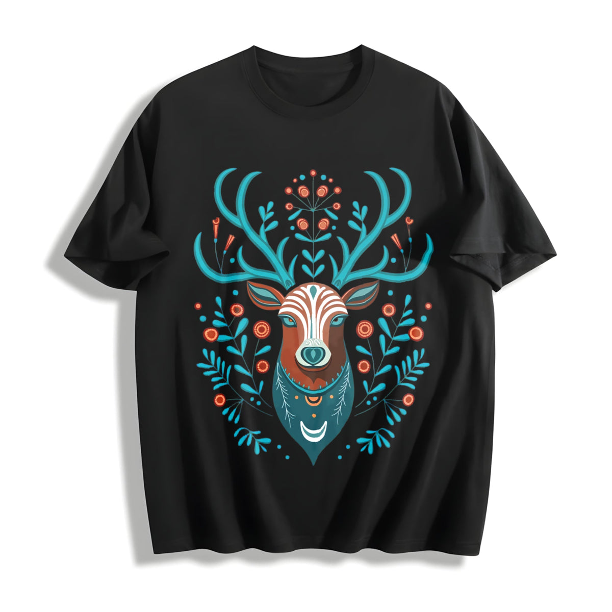Animal With Faux Deer Head Cotton T-Shirt product image 1