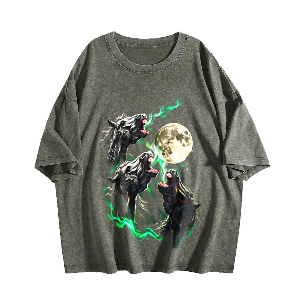 Horse Howling To Moon 90s Vintage Washed T-Shirt product image 4