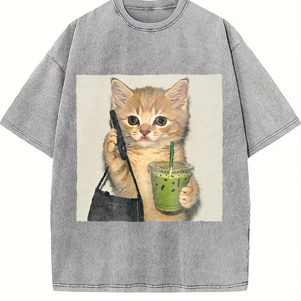 Cat And Drink Vintage Washed T-Shirt product image 4