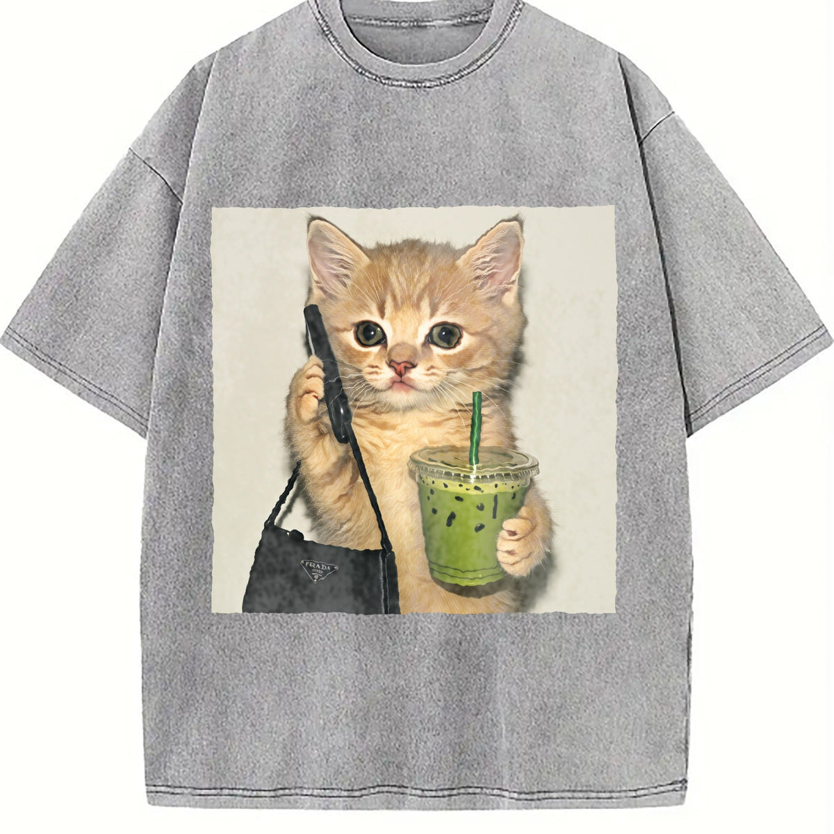 Cat And Drink Vintage Washed T-Shirt product image 4