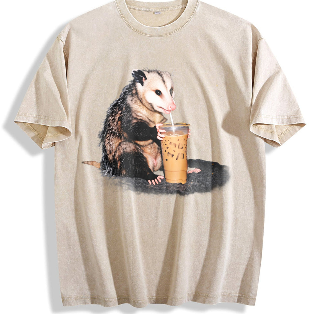 Opossum Drinking Iced Coffee Vintage Washed T-Shirt product image 1
